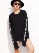 Shein Black Drop Shoulder Letter Print T-shirt