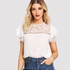Shein Lace Applique Embroidered Butterfly Sleeve Top