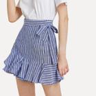Shein Knot Side Striped Ruffle Hem Skirt