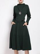 Shein Green Hollow Elastic-waist Pockets A-line Dress
