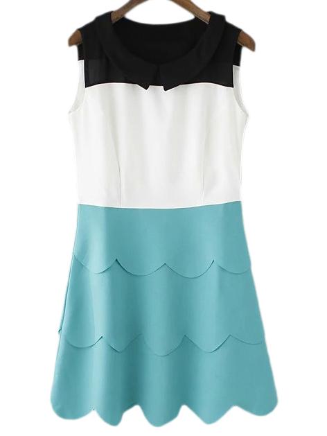 Shein Color Block Layers Scallop Ruffle Chiffon Dress