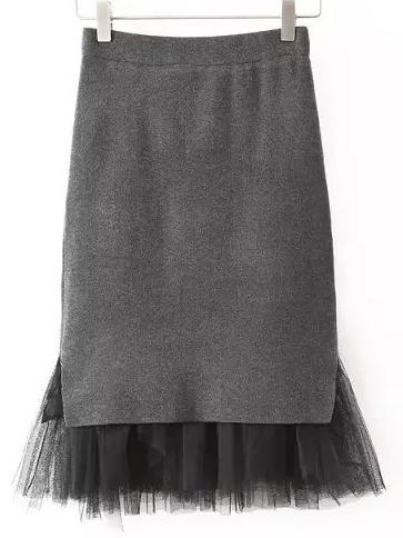 Shein Grey Sheer Mesh Hem Slim Skirt