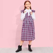 Shein Girls Ruffle Strap Plaid Skirt