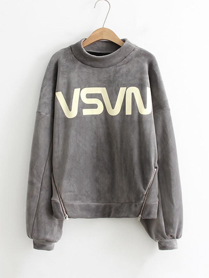 Shein Side Zipper Slogan Print Sweatshirt