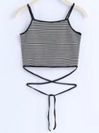 Shein Black And White Striped Tie Detail Cami Top