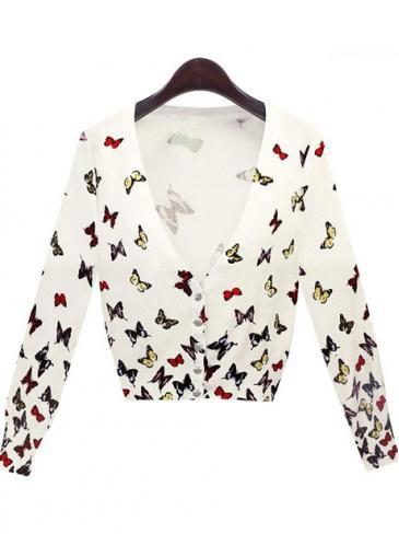 Rosewe Cute Butterfly Print Autumn Winter Cardigans With Button