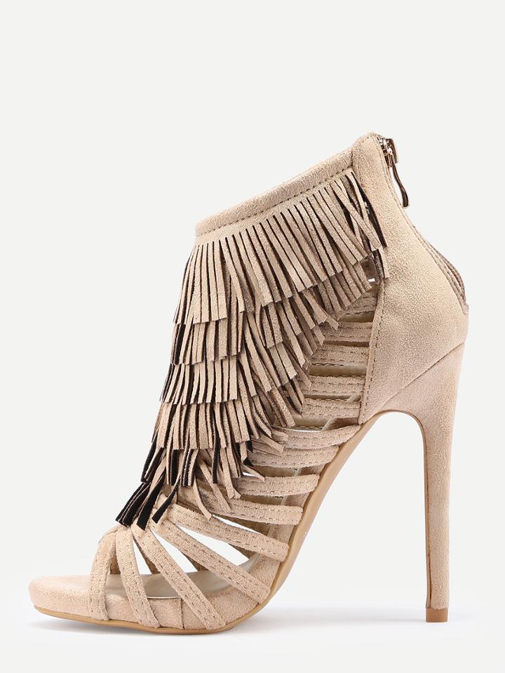 Shein Apricot Zipper Fringe High Heeled Sandals