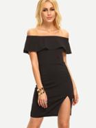 Shein Black Off The Shoulder Ruffle Split Dress