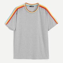 Shein Men Rainbow Striped Trim Tee