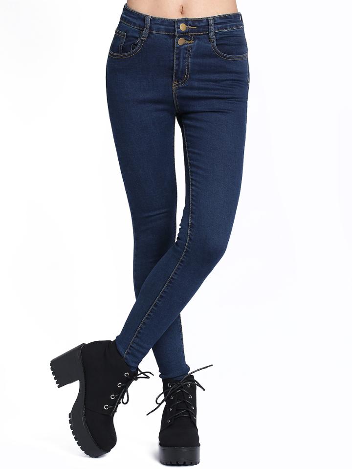 Shein Navy Buttons Denim Pant