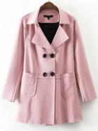 Shein Pink Double Breasted Trench Coat With Pocket