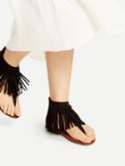 Shein Black Fringe Design Thong Sandals