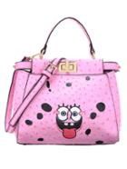 Shein Faux Ostrich Leather Printed Turnlock Pink Handle Bag