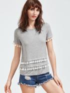 Shein Heather Grey Tassel Trim Short Sleeve T-shirt