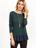 Shein Dark Green Contrast Lace Up Back Ruffle T-shirt