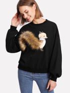 Shein Faux Fur Fox Applique Sweatshirt