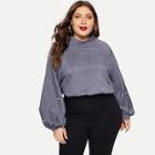 Shein Plus Mock-neck Pearl Beaded Bishop Sleeve Top