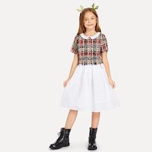 Shein Girls Christmas Mix Media Tweed Dress