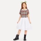 Shein Girls Christmas Mix Media Tweed Dress