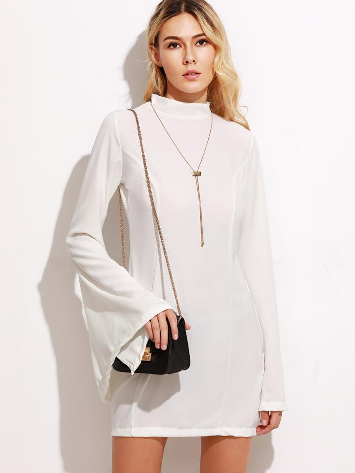 Shein White Split Sleeve Zipper Back Sheath Dress