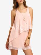 Shein Pink Tank Neck Layed Chiffon Dress