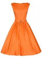 Rosewe Round Neck Belted Orange A Line Dress