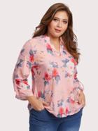 Shein V Neckline Floral Print Roll Tab Sleeve Top