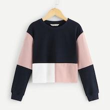 Shein Girls Color Block Round Neck Sweatshirt