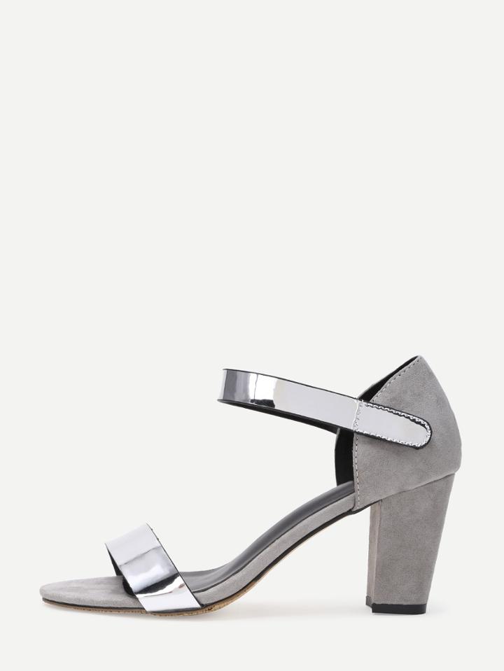 Shein Gray Silver Open Toe High Chunky Heel Pumps