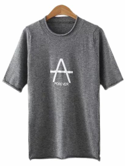 Shein Grey A Letter Print Casual T-shirt