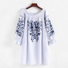 Shein Frill Trim Striped Embroidery Dress