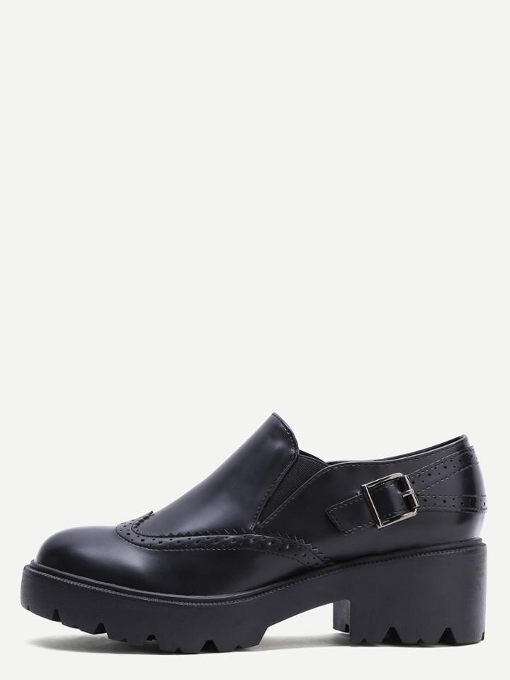Shein Black Wedge Heel Wingtip Low Top Shoes
