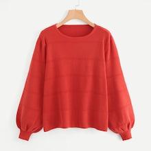 Shein Lantern Sleeve Textured Stripe Sweater