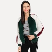 Shein Colorblock Zip Up Teddy Coat