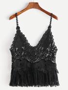 Shein Fringe Hemline Hollow Out Lace Cami Top