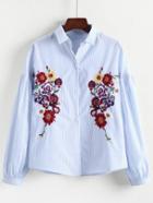 Shein Flower Embroidery Striped Blouse