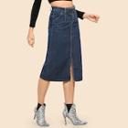 Shein Split Front Stitch Detail Denim Skirt