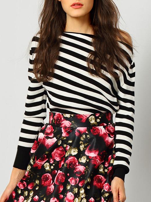 Shein Black White One-shoulder Striped Knitwear