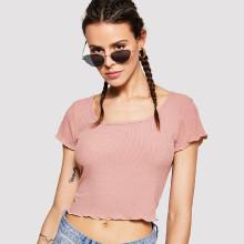 Shein Square Neckline Trim Crop Tee