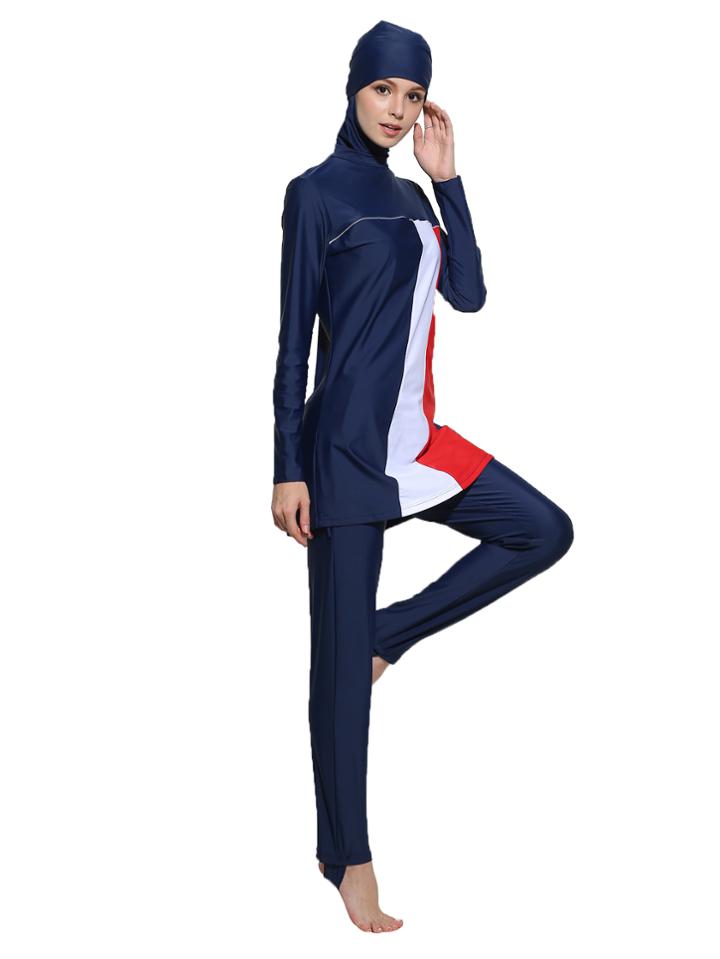 Shein Color Block Full Coverage Swimwear 3 Piece