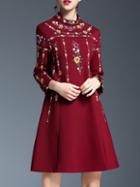 Shein Red Flowers Embroidered A-line Dress