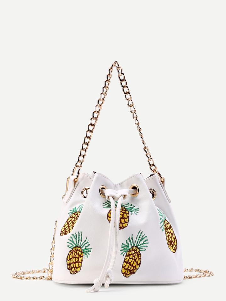 Shein Pineapple Embroidery Drawstring Bucket Bag
