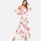 Shein Cold Shoulder Shirred Waist Floral Dress