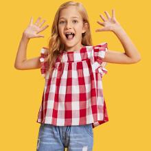 Shein Girls Ruffle Armhole Plaid Smock Top
