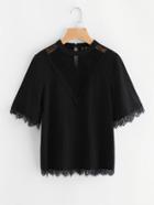 Shein Lace Detail Illusion Neck Tee