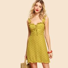 Shein Ruffle Strap Knot Dot Dress