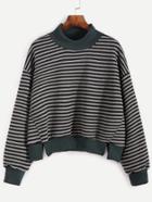 Shein Dark Grey Striped Slit Hem Sweatshirt