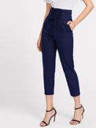 Shein Lace Up Wide Waistband Tailored Pants