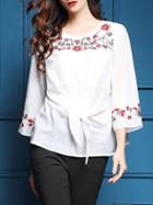 Shein White Flowers Embroidered Sheer Blouse