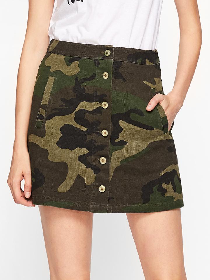 Shein Button Through Camo Skirt